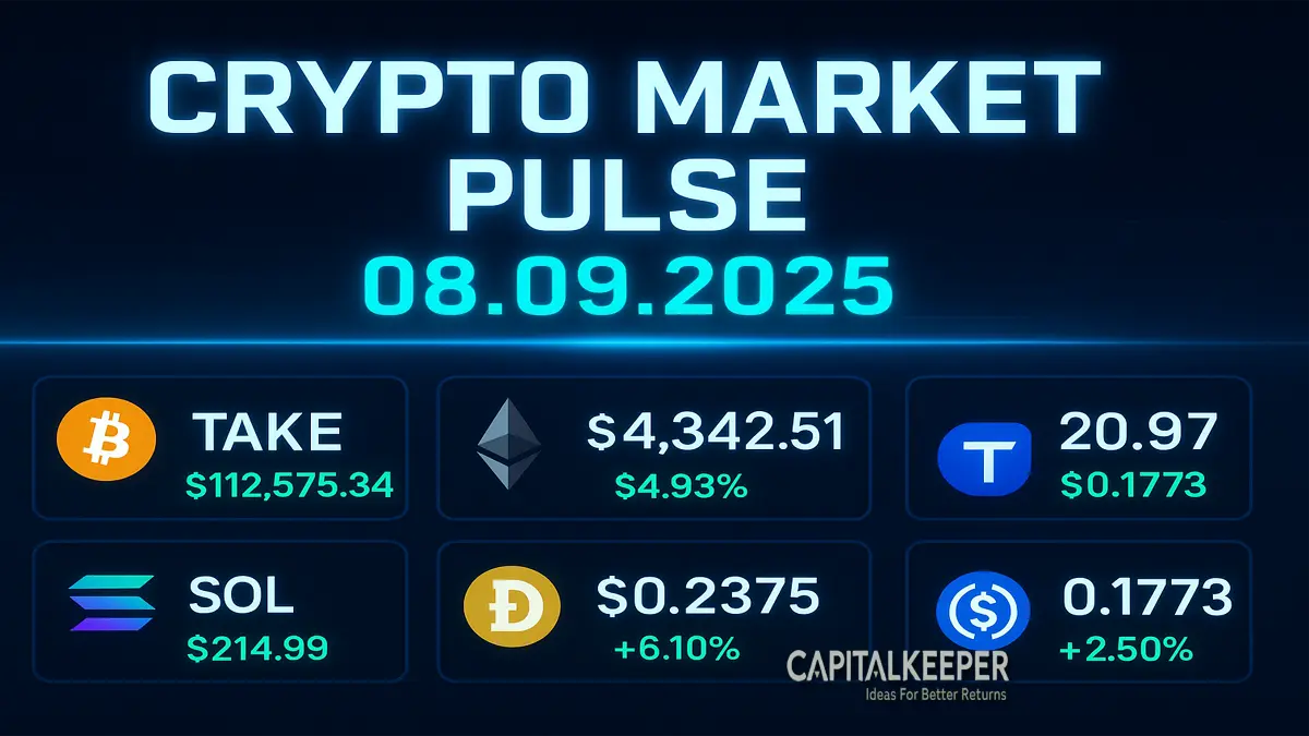 Crypto Market Pulse 08.09.2025 – Bitcoin Steady at $112K, Solana & Dogecoin Lead Altcoin Rally 1 Crypto Market Pulse 08.09.2025