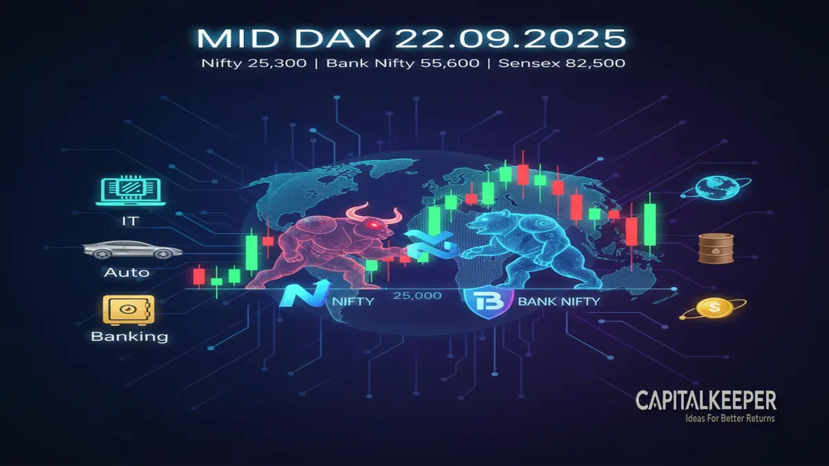 Mid Day Market Update 22 Sept 2025 | Nifty Above 25,300, Bank Nifty Gains, Sensex Crosses 82,500 1 Mid Day Market Update 22 Sept 2025
