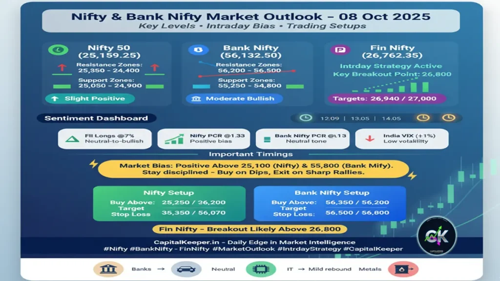 Nifty, Bank Nifty Outlook & Key Levels for 08 Oct 2025 | Intraday Bias & Trading Strategy 2 Nifty, Bank Nifty Outlook & Key Levels for 08 Oct 2025