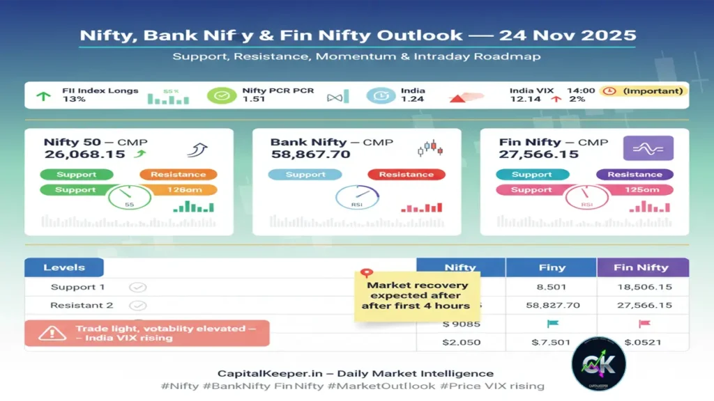 Nifty, Bank Nifty & Fin Nifty Outlook for 24 November 2025